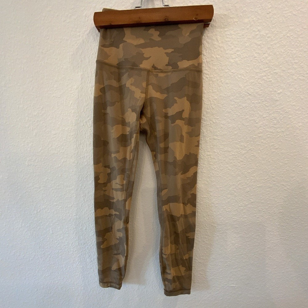 Lululemon Athletica Ankle Leggings Brown Tan Camouflage Stretch Logo Women's